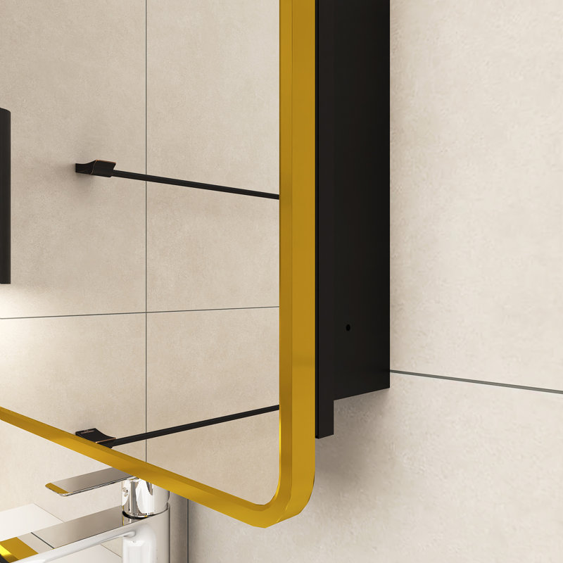 Armoire à pharmacie encastrée ou à fixation en surface avec porte en miroir, Or / noir mat, H 28 po x l 20 po x P 4,9 po