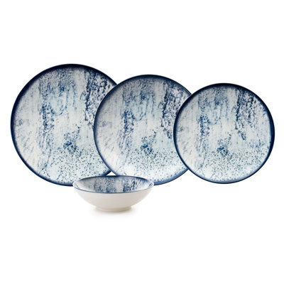 Service de table élégant 24 pièces, 100% porcelaine | Comprend 6 assiettes de service (9,8 x 9,8 x 0,8 po), 6 assiettes à dîner (7,9 x 7,9 x 1,4 po), 6 bols (5,9 x 5,9 x 1,8 po), 6 assiettes à dessert (7,9 x 7,9 x 0,8 po) | Va au lave-vaisselle et a