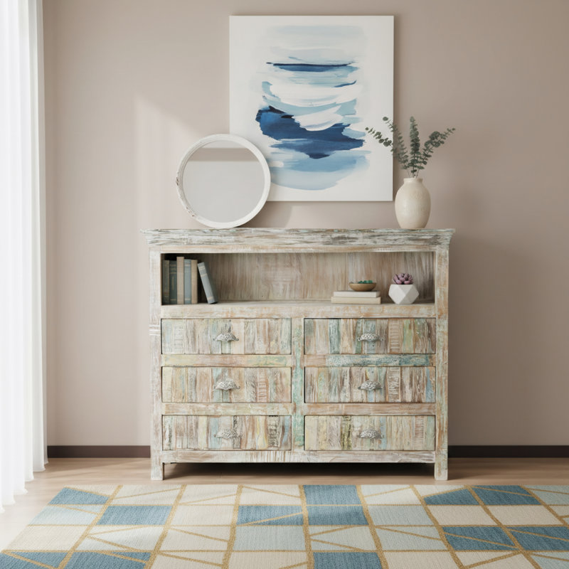 Commode média en bois massif à 6 tiroirs Eggleton