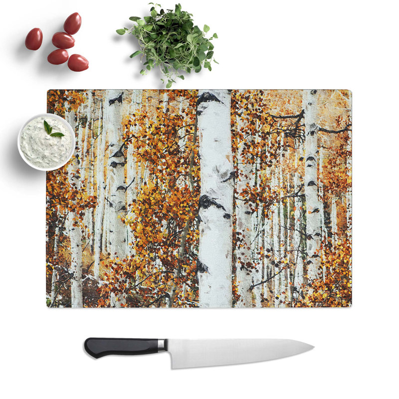 Tempered Glass Birch Trees in Autumn Chopping Board, 39 cm W x 28.5 cm L