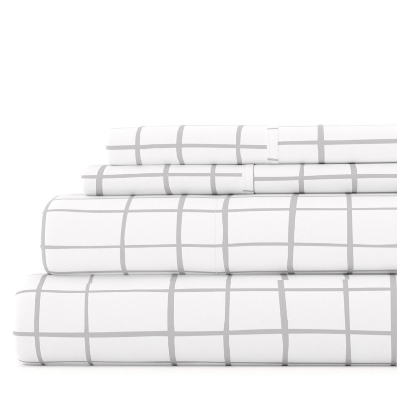 Full Gray and White Crossroad Pattern Microfiber Sheet Set
