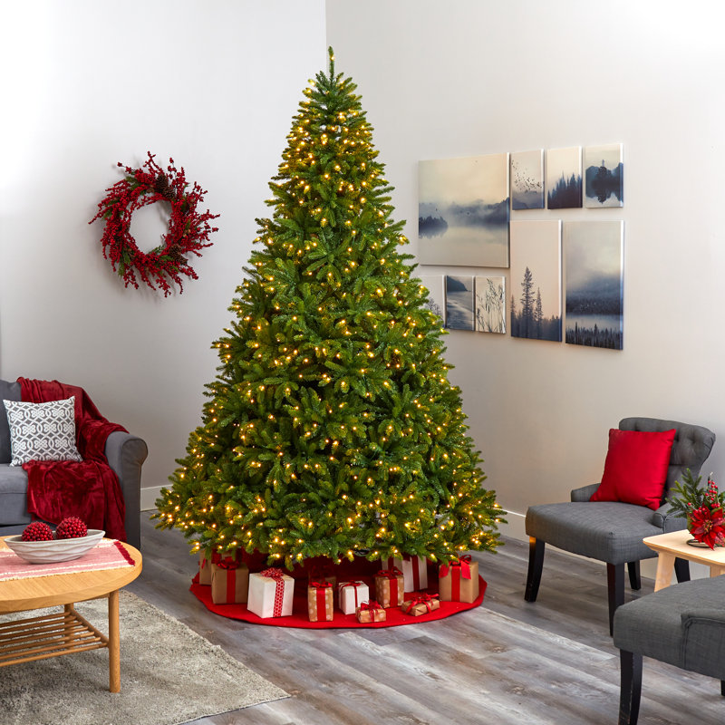 Arbre de Noël artificiel épinette vert avec lumières claires/blanches, H 9 pi