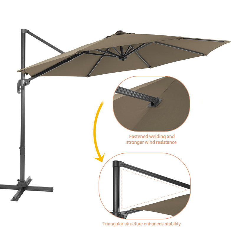 Parasol en porte-à-faux 132 po Rocca, Taupe