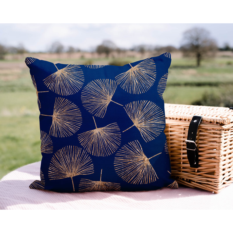 Coussin intérieur / extérieur Joba Dandilion, L 15 po x H 15 po, Bleu marine/doré