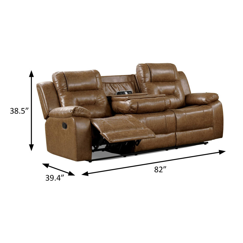 82" W Transitional Sofa, Manual Recline, Brown