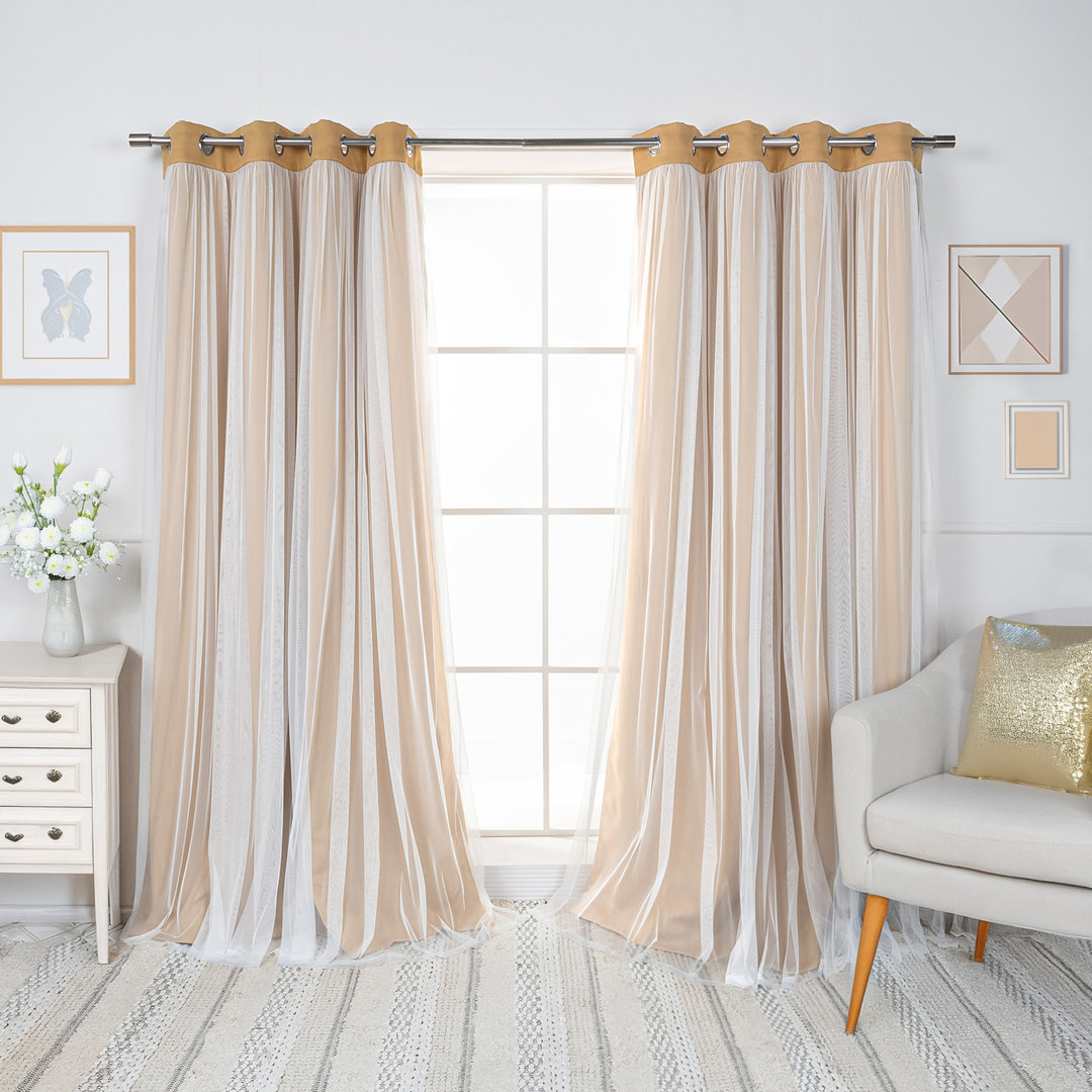 Fortuna Brockham Solid Tulle Overlay Room Darkening Grommet Curtain Panels (Set of 2) Lark Manor™ Curtain Color: Wheat Size per Panel: 52" W x 96" L