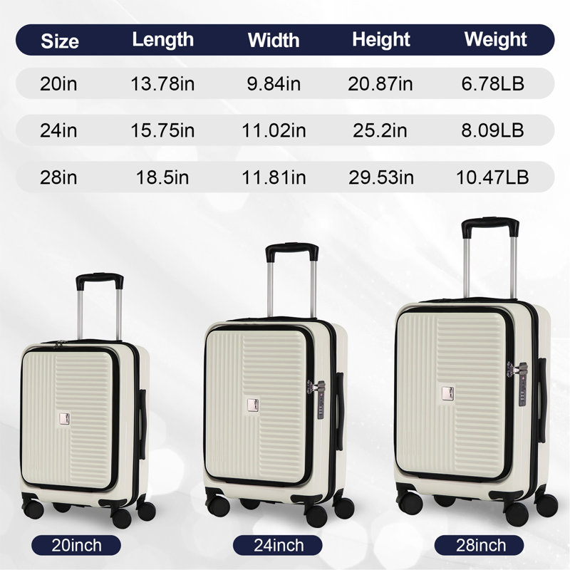 Bagages, avec ouverture frontale, serrure approuvée par la TSA, valise rigide, blanc