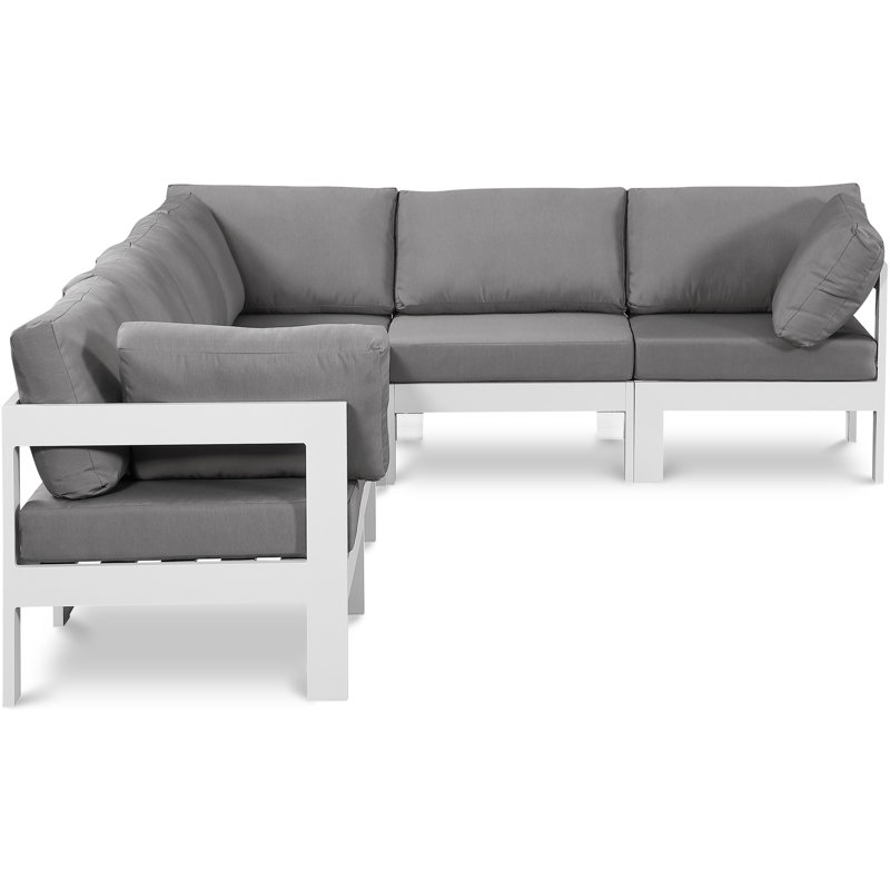 Canapé modulaire d'extérieur faisant face à la droite de 120 po avec coussins Levester, Gris, Blanc