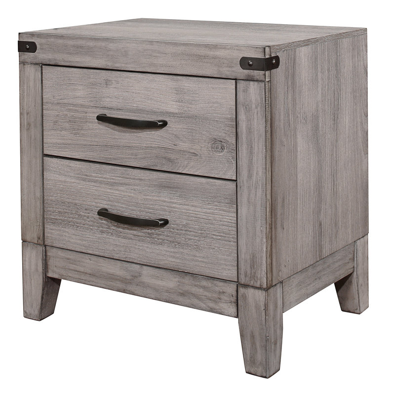 Table de chevet 2 tiroirs Hooksett, Gris clair