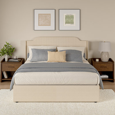Lizette 64.5" Hydraulic Lift Up Storage Upholstered Platform Bed with Wingback Headboard