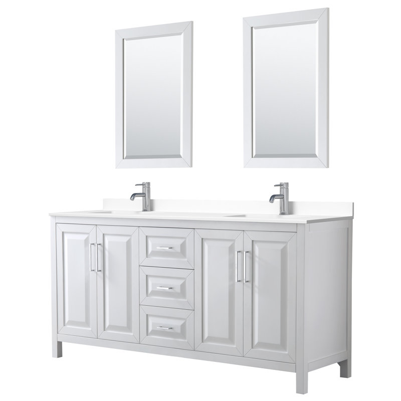 Daria 72'' W Double Vanity, Polished Chrome, White Cultured Marble, White
