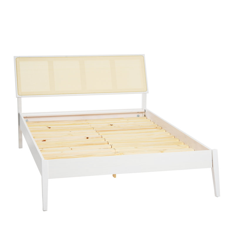 Crawford Modern Solid Wood Bed with Natural Woven Cane Headboard, King, Natural