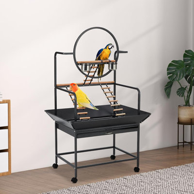 Pet Products Parrot Playstand With Wheels, Bird Stand Activity Play Center With Perches And Ladders