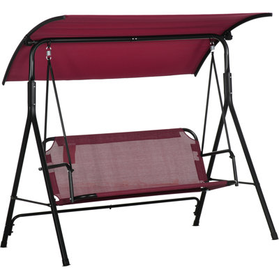 3 balançoires de patio avec base thermolaquée et auvent portatif - Extérieur rouge pour 3 personnes dans le jardin, le patio, le bord de la piscine