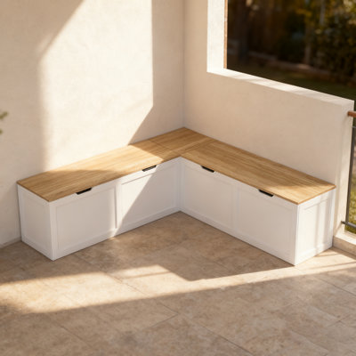 L-Shaped Outdoor Storage Bench Corner Seat With Lift-Top Compartments