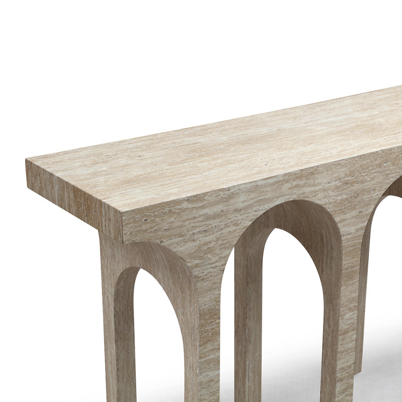 Travertine Arched Console Table / Sofa Table - Fully Assembled - 34.3'' H X 63'' W X 15.7'' D