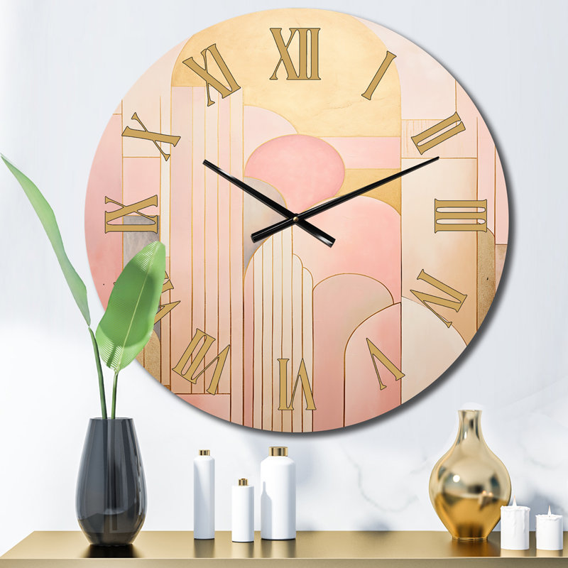 Golden City Dreams Retro Illustration I - Horloge murale géométrique moderne, Petit