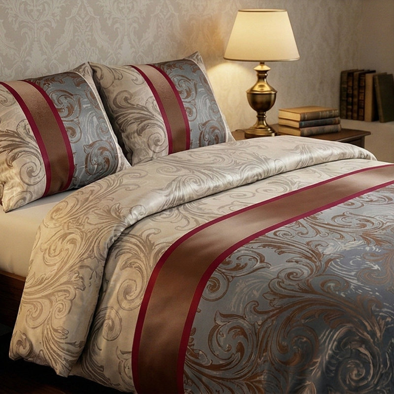 Ensemble de housse de couette réversible , Beige, Housse de couette grand + 2 taies décoratives
