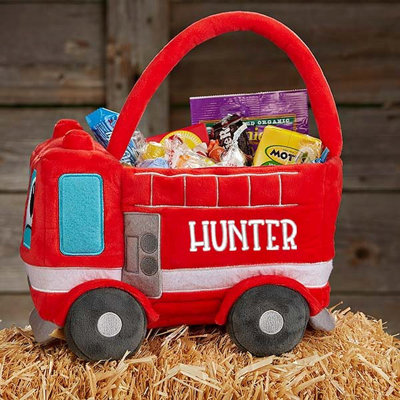 Fire Truck Embroidered Plush Halloween Treat Bag