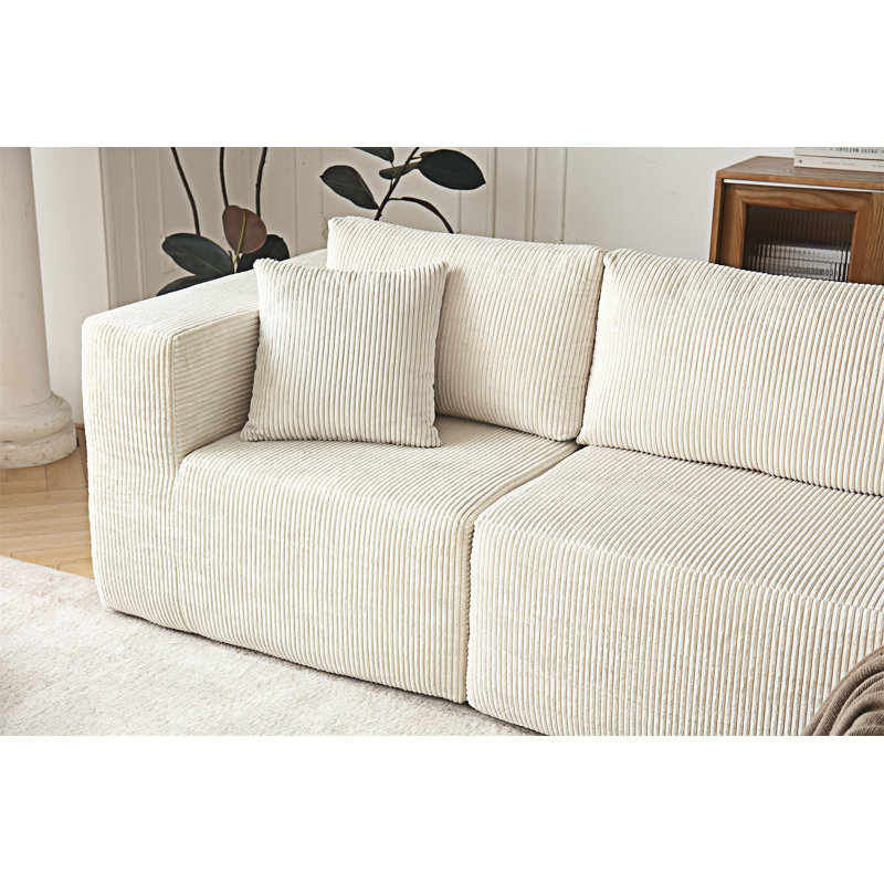 Module Sectional Sofa, Beige Fabric, Right Hand Facing