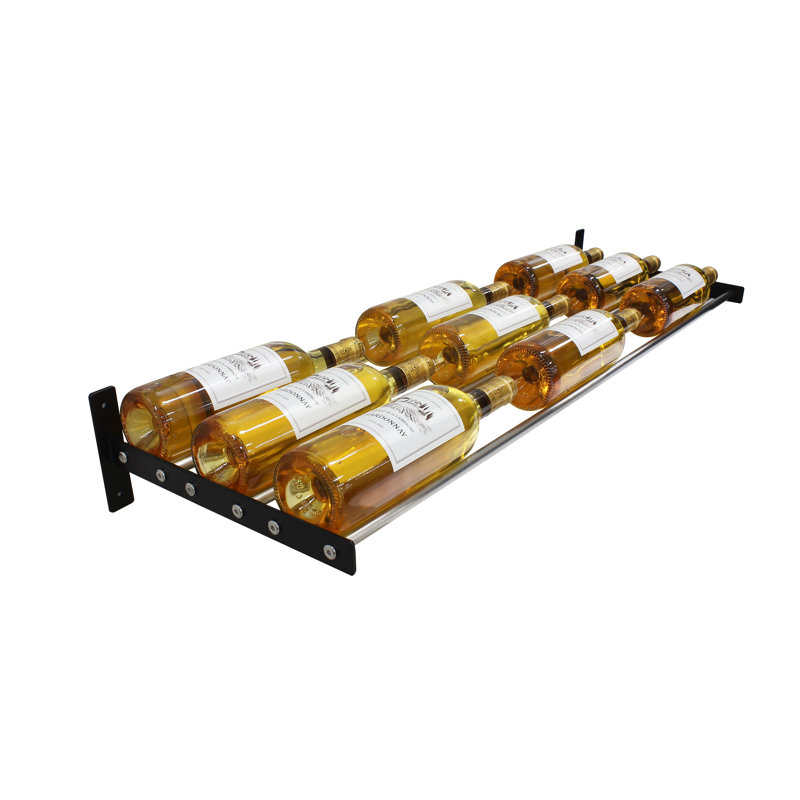 Silver Wall-Mounted Horizontal Wine Display Rack, 9 Bottle Capacity