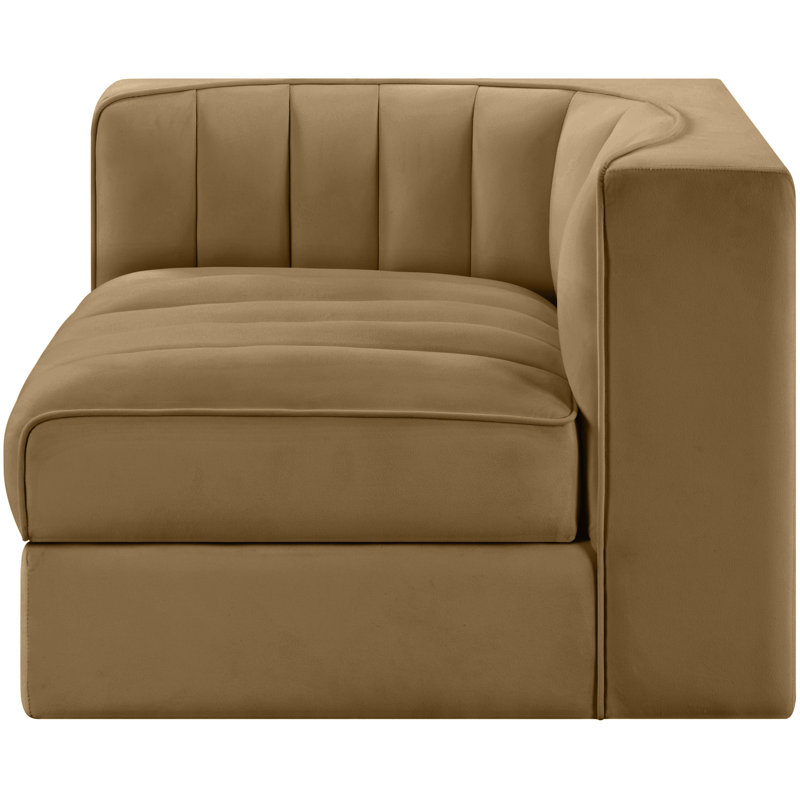 Chaise d'angle rembourrée en tissu Rummi, Selle de cuir