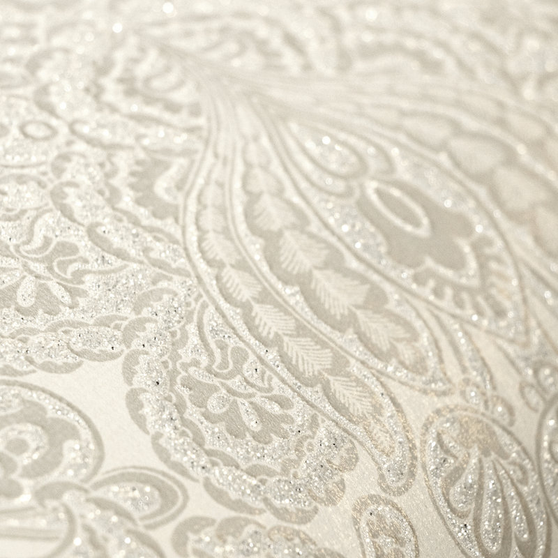 Adonea Aphrodite Glass Beads 3D Embossed 33' L x 21" W Wallpaper Roll, Cream Gold