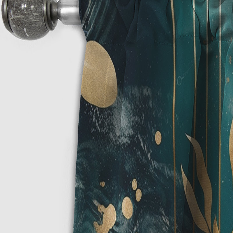 Golden Blue Marble Flowers I - Floral Curtain - Blackout Floral Curtain - 1 Panels, 52" W x 84" L