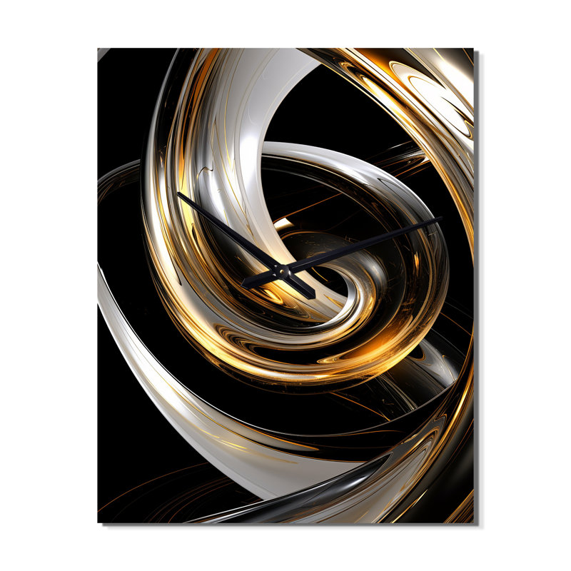 Liquide or noir tourbillonnant dimension II - spirales abstraites très grandes horloges murales, H 28 po x l 12 po x P 1 po