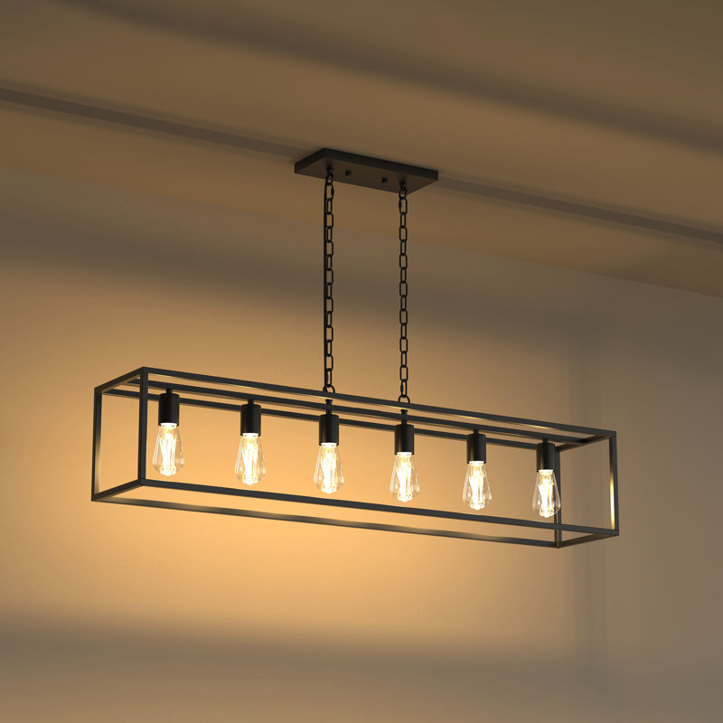 Luminaire suspendu rectangulaire en acier Kitchen Dimmable, H 8,8 po x l 44,1 po x P 8,3 po, Six lumières