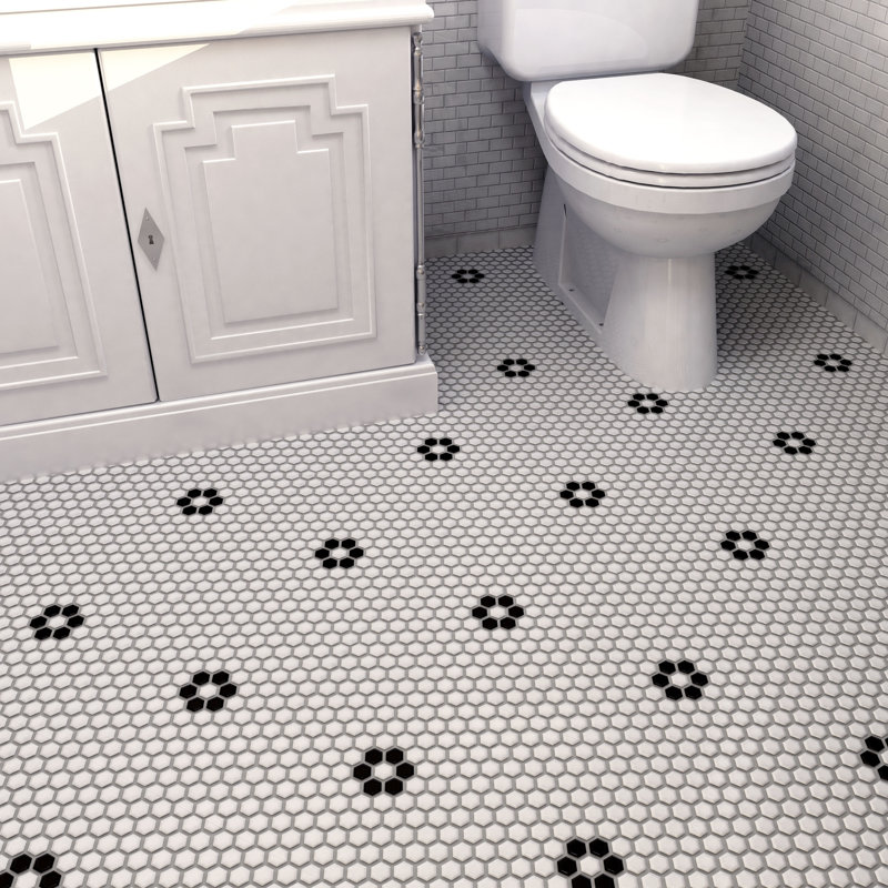 Carreau de mosaïque de plancher et de mur en porcelaine Hex 10-1 / 4 "x 11-7 / 8" Metro 1, Blanc mat / noir