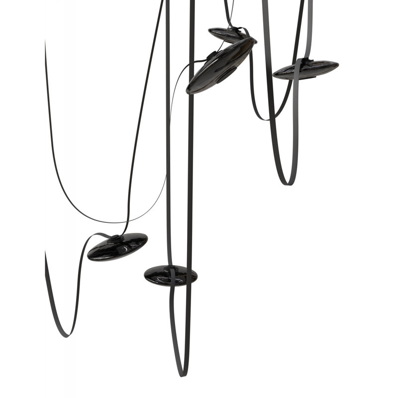  Fremont ​belt 7-light 826"l Pendant In Ivory/smoked Glass Disc, 826" H, Black, 7 Lights