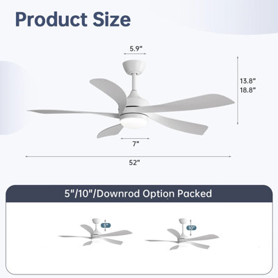 Damecia 52'' Modern Ceiling Fan with LED Light and Remote Control