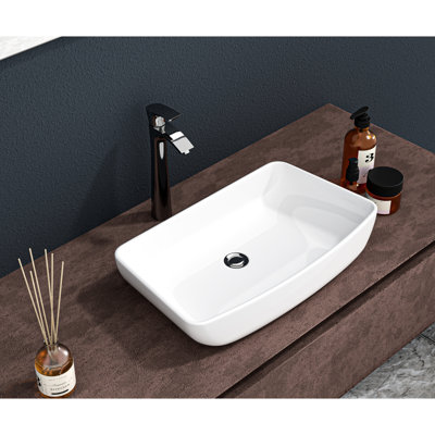 Vasque rectangulaire en céramique 24 po x 15 po - Moderne, teintée, à poser sur comptoir pour salles de bain à la maison et au bureau. Style élégant, installation possible dans différentes zones.
