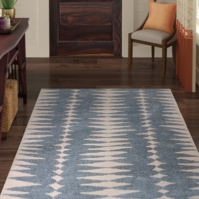 Tapis gris / ivoire en laine touffeté à la main à motif géométrique