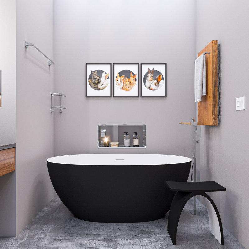 59.13'' x 29.13'' Soaking Resin Bathtub, Black/White