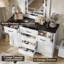 Armoire 6 tiroirs avec portes coulissantes et miroir lumineux - Meuble de rangement blanc pour chambre à coucher ou salon