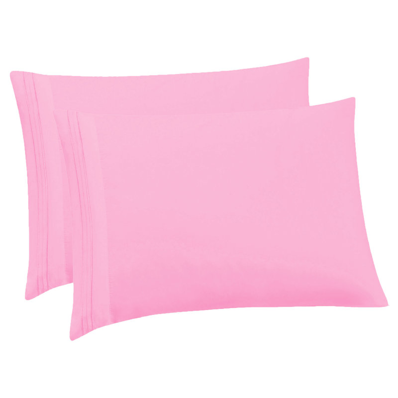 Taies d'oreiller luxueuses en microfibre brodée (paquet de 2) par Sweet Home Collection®, Taie d'oreiller très grande, Rose