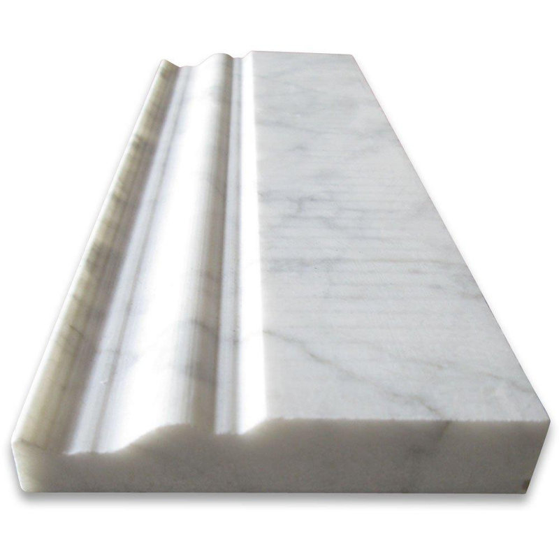 12" x 5" Polished Marble Bullnose Tile Trim in Polished White Carrara, Polished White Carrara