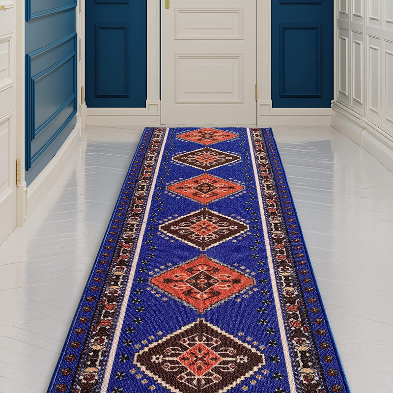 Custom Size Runner Rug 26 Inch Wide Choose Your Length Southwestern Kilim Design Blue Color, Runner 2'2'' x 13'