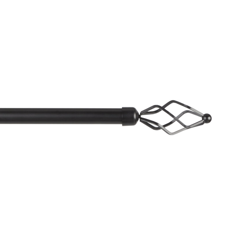 Lancelot Matte Black Adjustable Iron Curtain Rod with Wired Torch Finials