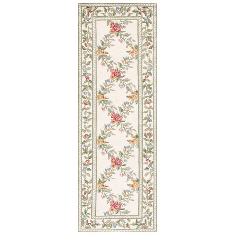 Hand Hooked Wool Pile Floral Rug, Runner 2'6" x 8'