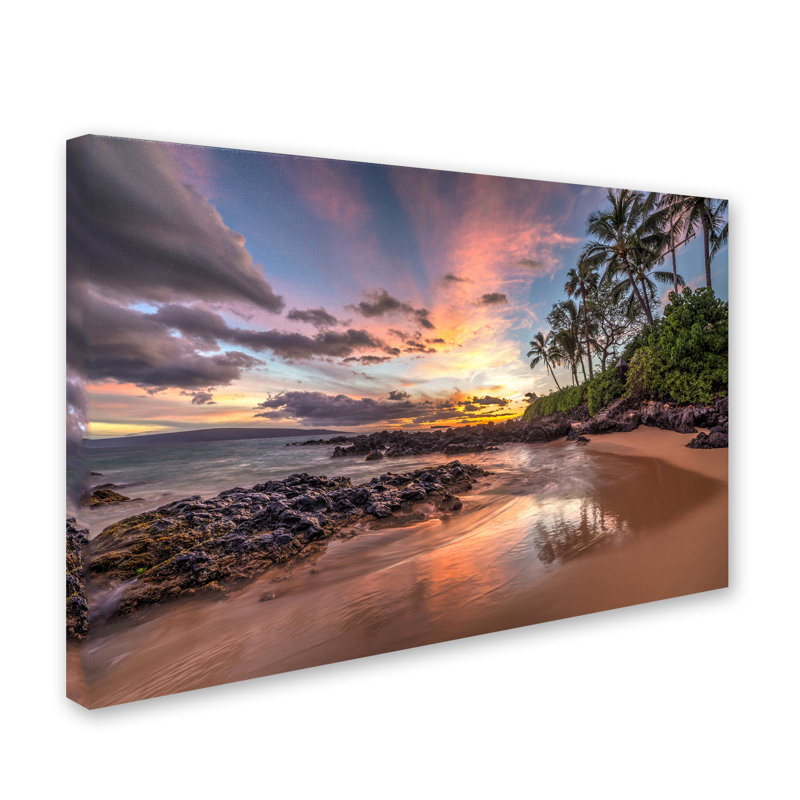 Hawaiian Sunset Beach Canvas Art in Pink and Blue