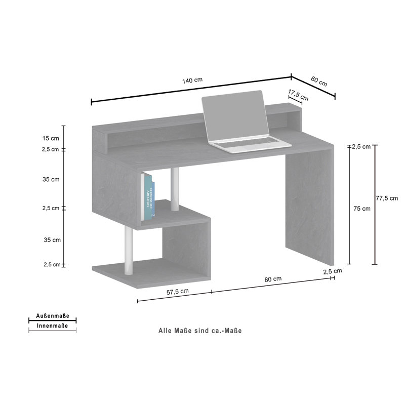 Nang Computer Desk, 92.50cm H x 140cm W x 50cm D, Brown