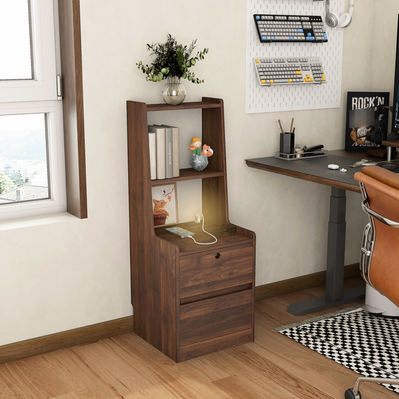 Table de chevet avec beaucoup de rangement et de charge pour les ports de la chambre à coucher, Naturel