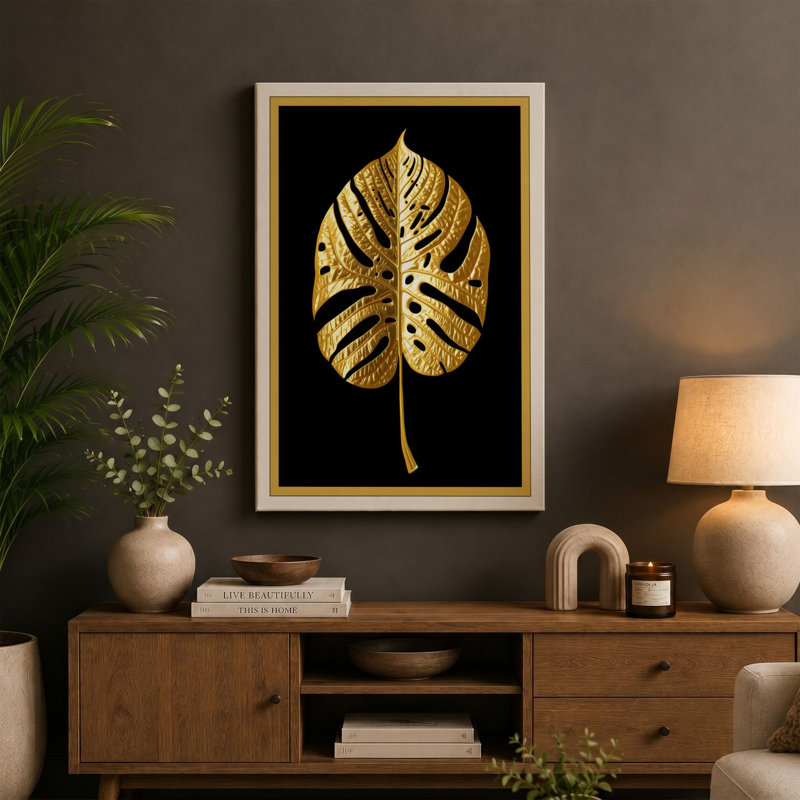 Gilded Monstera Botanical - Wrapped Canvas, 30x20 - 76.2 x 50.8 cm, White Border