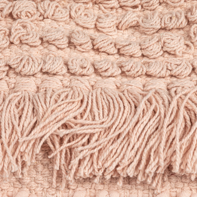 Pale Pink Cotton Fringe Square Throw Pillow