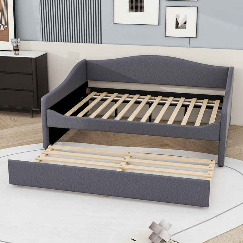 Upholstered Daybed with Twin Trundle and LED, Gray, Full/Double