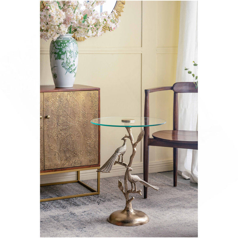 Table d'appoint paon 17,7 x 17,7 x 24 po avec plateau rond en verre