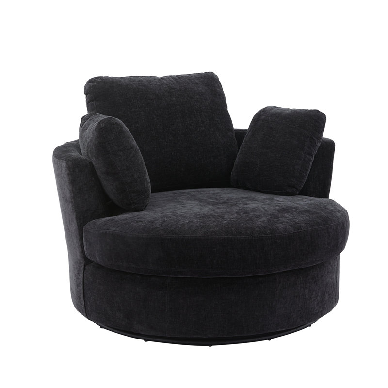 Achorn 42" W Recessed Arm Slipcovered Swivel Barrel Chair, Black Chenille 1